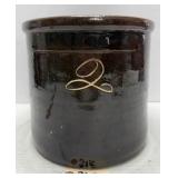 Antique Brown Stoneware Crock - Hand Scratched 2