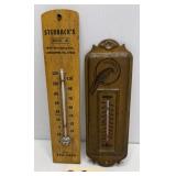 (2) Vintage Advertising Thermometers - Wood/Metal