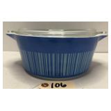 1966 Pyrex Blue Stripe Barcode Casserole w/ Lid