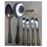 6pcs Kirk/Stieff Repousse Sterling Serving Pieces