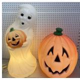 (2) Halloween Light Up Blow Molds - Ghost/Pumpkin