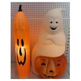 (2) Halloween Light Up Blow Molds - Ghost/Pumpkin