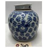 Antique Blue & White Chinese Ginger Jar w/ Lid