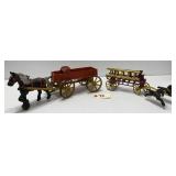 (2) Cast Iron Horse w/ Wagon Antique Toys