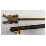 (2) Carved Wood Folk Art Canes Walking Sticks