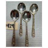 (4) S. Kirk & Son Repousse Sterling Soup Spoons