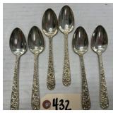 (6) S. Kirk & Son Repousse Sterling Teaspoons