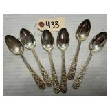 (6) S. Kirk & Son Repousse Sterling Teaspoons