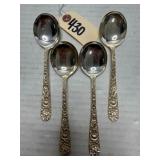 (4) S. Kirk & Son Repousse Sterling Soup Spoons