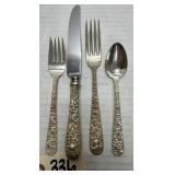 4pcs S. Kirk & Son Repousse Sterling Flatware