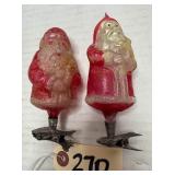 (2) Antique Glass Santa Clip On Ornaments