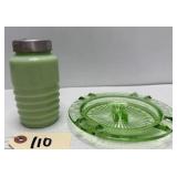 Uranium Glass Jadeite Sugar Shaker & Ashtray