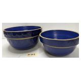 (2) Clay City Pottery Blue Stoneware Mixing Bowls