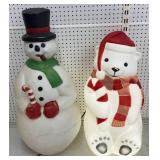 (2) Christmas Light Up Blow Molds - Snowman/Bear