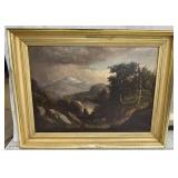 Original Idyllic Livestock Farm Mountain Painting