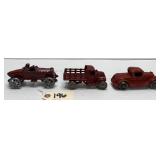 (3) Cast Iron Vehicles - Racer, Coupe, Stake Truck