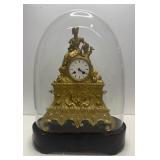 Antique Figural French Mantle Clock in Glass Dome