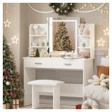 White Vanity With Stool And Mirror