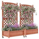 Garvee 2 Pc Wood Planter Boxes W Trellis