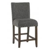 Stool With Polyster And Linen Seat With Nailheads