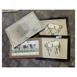 (2) Framed Horse Prints, Bathroom Mirror & Other