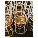 (4) White Metal Tube Chairs w/ Red Seats