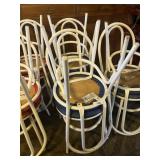 (6) White Metal Tube Chairs w/ Blue Seats