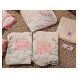Vintage Embroidered Pillowcases & Sheet w/