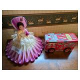 Vintage Ornamental Doll & Alpo Tin Bank