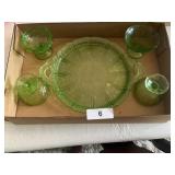 Green Depression Glass Cookie Plate & Sherbet