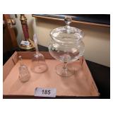 Etched Candy Dish w/ Lid & (2) Bells