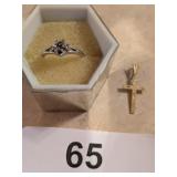 14k Yellow Gold Cross & 14k White Gold Ring -