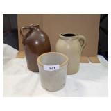 (2) Stoneware Jugs & (1) Stoneware Crock