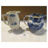 (2) Blue & White Pitchers