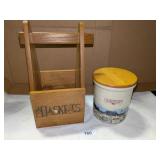 Longaberger Cookie Crock w/ Lid & Wooden Caddy