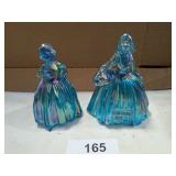 (2) Blue Carnival Glass Southern Belle Figurines