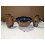 (3) Pcs Brown Glazed Stoneware