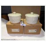 (2) NIB Ivory Longaberger Woven Drum Crocks