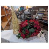 Christmas Tree & Basket of Artificial Flowers