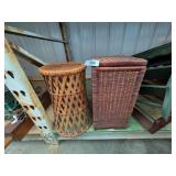 Vintage Wicker Rattan Plant Stand & Basket w/ Lid