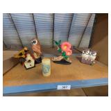 Ceramic Bird Figurines, Birdhouse & Candle