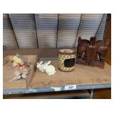 Horse Bookends, Bunny Figurines, Candle &