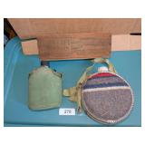 (2) Vintage Canteens & Wooden Cheese Box