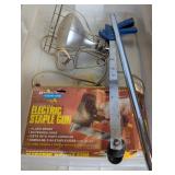 Tote w/ Lid & Lamp, Electric Staple Gun & Grouter
