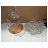 Glass Dome Cloche & (2) Glass Fruit Design Bowls