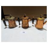 (3) Vintage Copper Coffee Pots w/ Wooden Handles