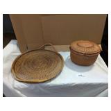 Wicker Style Basket & Tray