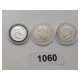 (2) Bicentennial Dollars + 61 Franklin Half Dollar