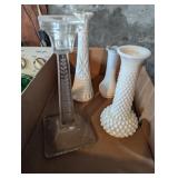 Milk Glass Vases & Vintage Candlestick