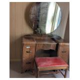 Vintage Waterfall Vanity w/ Mirror & Stool
